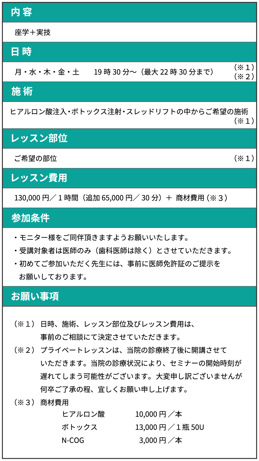 プライベートレッスンの詳細